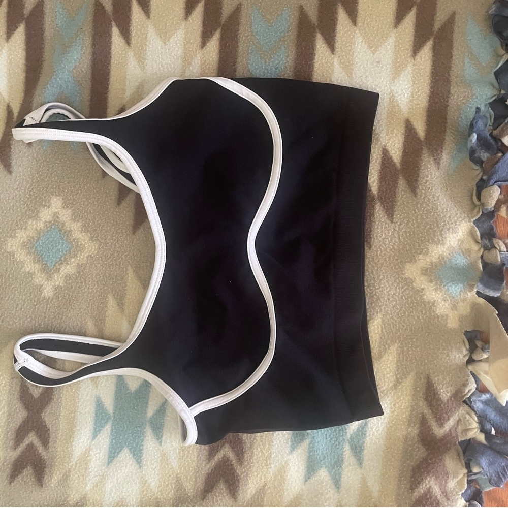 SHEIN Black Sports Bra with White Trim